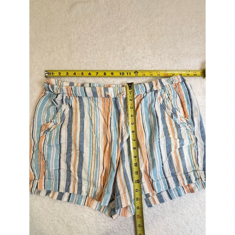 Briggs Womens‎ XL Striped Linen Blend Drawstring Shorts Blue Orange White Casual